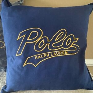 Polo by Ralph Lauren Varsity Script Throw Pillow - Navy Blue and Yellow 20x20in